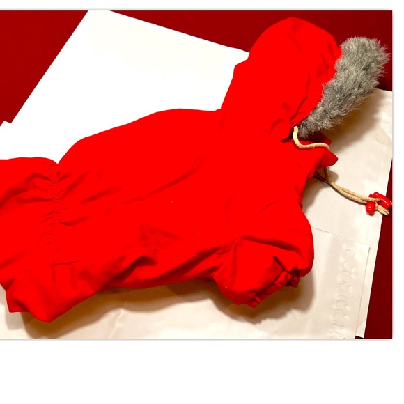 RED DOG parka winter COAT gray FUR HOOD Dickens’ By PETCO Hook Loop closure MED - Picture 1 of 13